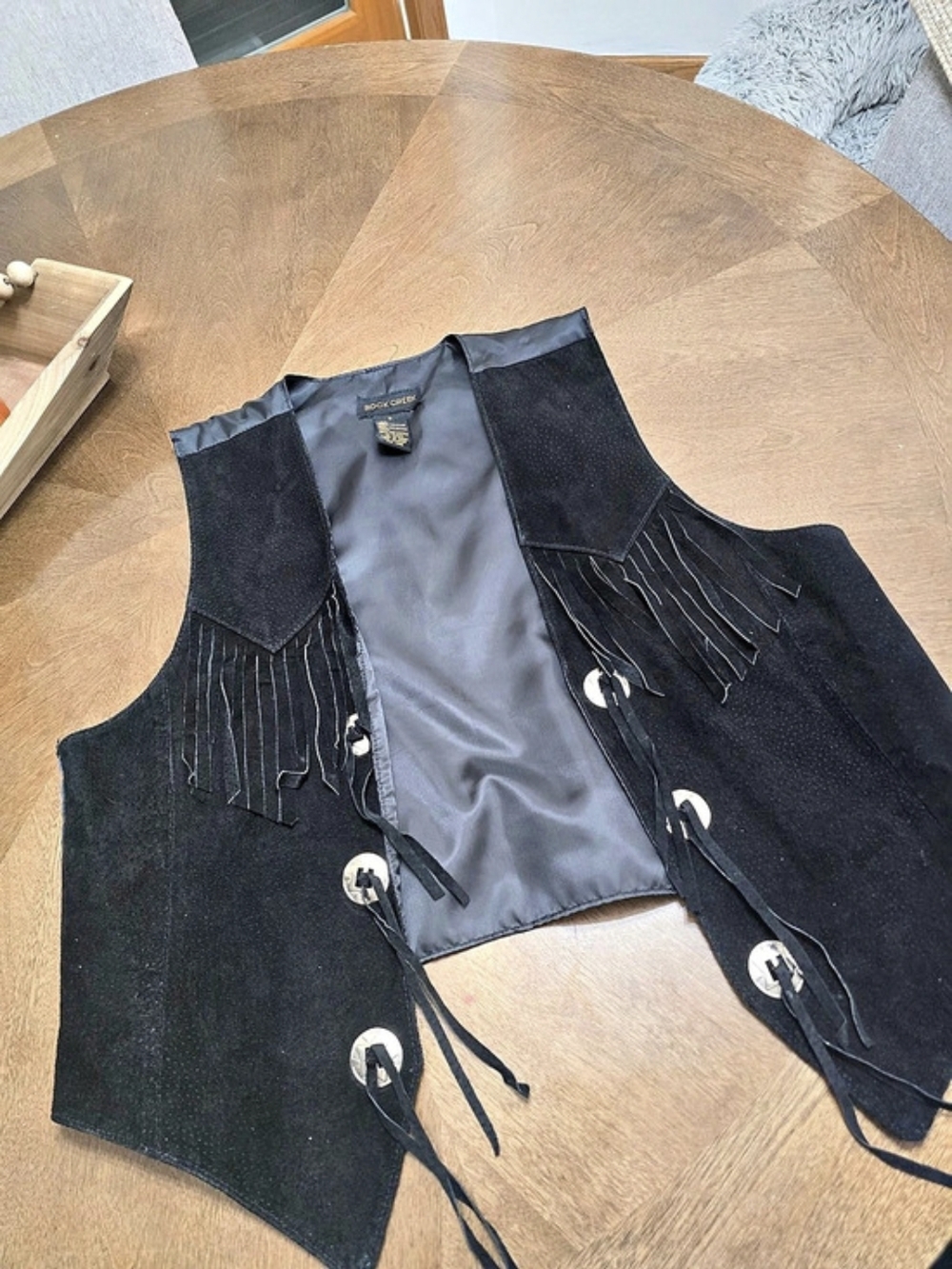 Rock Creek Black Suede Leather Fringe Vest Small Western Concho Boho Festival
